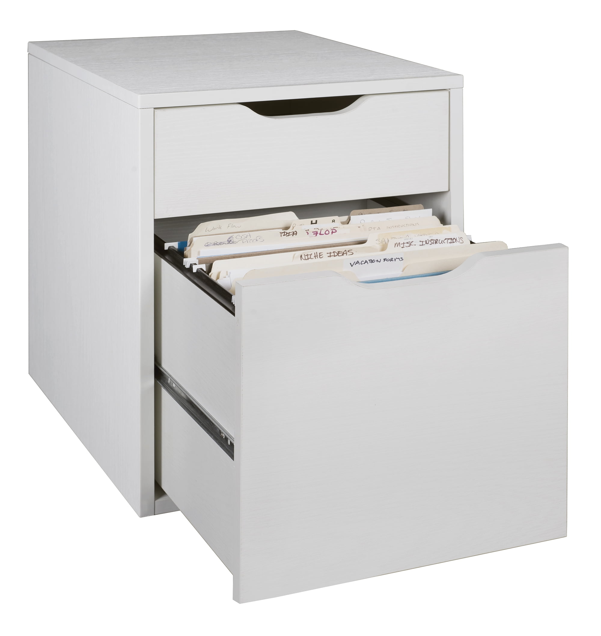 Niche Mod Freestanding Pedestal Two Drawer Filing Cabinet White Wood Grain