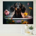 thumbnail image 2 of Designart Funny Black Daschund Dog Taking A Flower Bath II Canvas Wall Art, 2 of 5