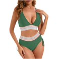thumbnail image 2 of UTSJKR Womens Bikini Sets Two Piece Color Block Bathing Suits V Neck Bras with Shorts High Waisted Swimsuits Beach Swimwear Green XL, 2 of 5