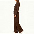 thumbnail image 4 of YHCY Women 2 Piece Loungewear Set Slim Long Sleeve Crewneck Trackshirts Fall Trendy Drawstring Waisted Wide Leg Sweatpants Comfy Stretchy Suits Comfy Sets Athletic Lounge Sweatsuit Coffee M, 4 of 7