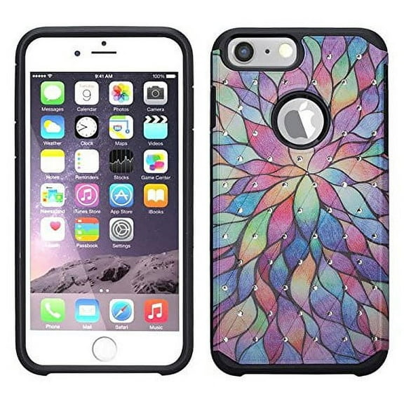 Apple iPhone 8 Plus/7Plus/6S Plus Case / 6 Plus Case | Slim Hybrid Dual Layer Diamond Case Cover - Rainbow Flower