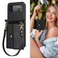 thumbnail image 7 of For Samsung Galaxy Z Flip 4 PU Leather Case, Stylish Crossbody Strap Wristband Card Slots Magnetic Snap RFID Blocking Drop Protective Rugged Case for Samsung Galaxy Z Flip 4, Black, 7 of 7