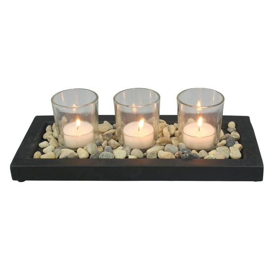 Mainstays Stone Tea Light Candle Garden with 3 Glass Tea Light Candle Holders
