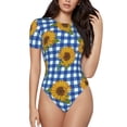 thumbnail image 2 of Uemuo Sunflowers Pattern Women's One Piece Short Sleeve Swimsuit Rash Guard Surfing Modest Quick-drying Swimsuit Beach Essentials-, 2 of 9