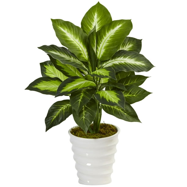 Nearly Natural Dieffenbachia Artificial Plant in Swirl Planter