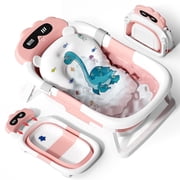 Halicool Collapsible Baby Bathtub with Cushion, Portable Infant to Toddler Bath Tub, PP Safe Material, No-Slip Design, Thermostatic Drain