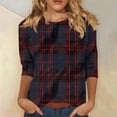thumbnail image 2 of Lenpel Women's 3/4 Sleeve Tops Fashion Plaid Crew Neck Plus Size Print Tunic Shirts Spring Summer Casual Blouses, 2 of 5
