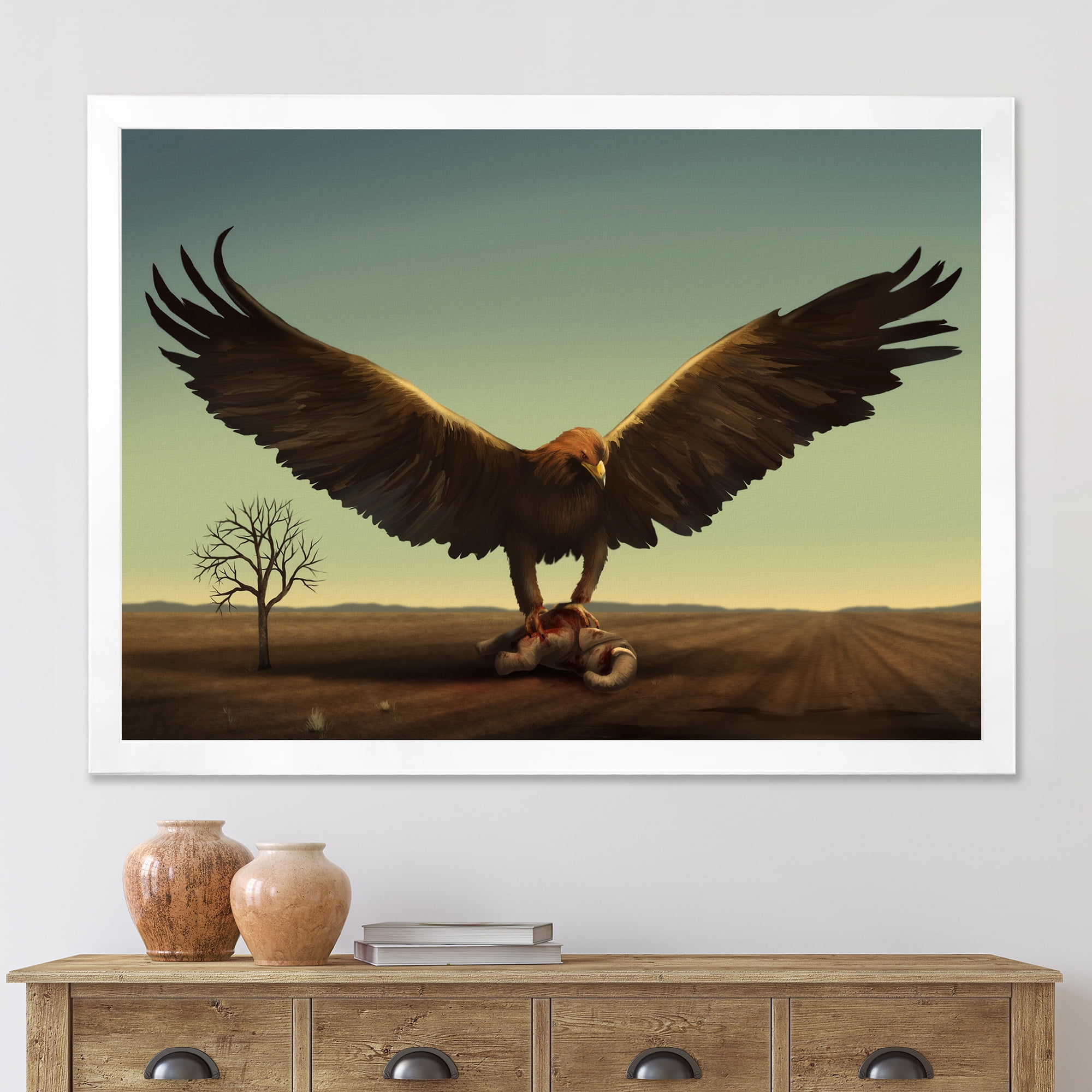 Designart 'Open Wings Roc Bird in Wild' Farmhouse Framed Art Print