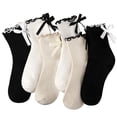 thumbnail image 2 of Bocaoying 6-Pairs Lace Ruffle Crew Socks for Women, Lolita Style Ribbon Ankle Lettuces Edge Socks, Cotton Blend Casual Bow Socks for Daily Wear, Gift, Size 6-10, Black/White/Beige, 2 of 8