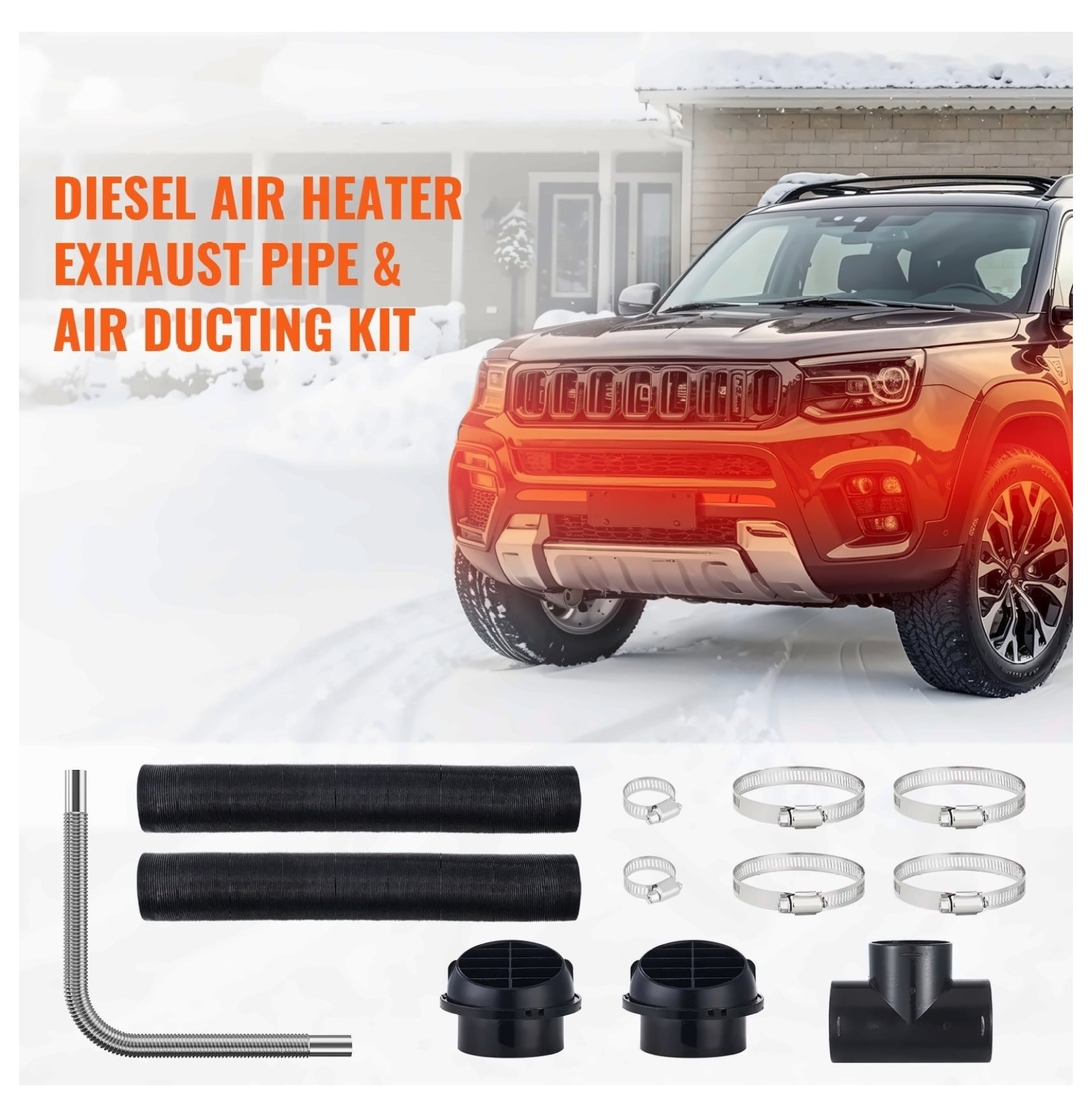 Diesel Heater Ducting Kit 3 Inch Extendable Hose, 1 Inch Exhaust Pipe - 2KW/5KW/8KW Diesel Parking Heater Accessories