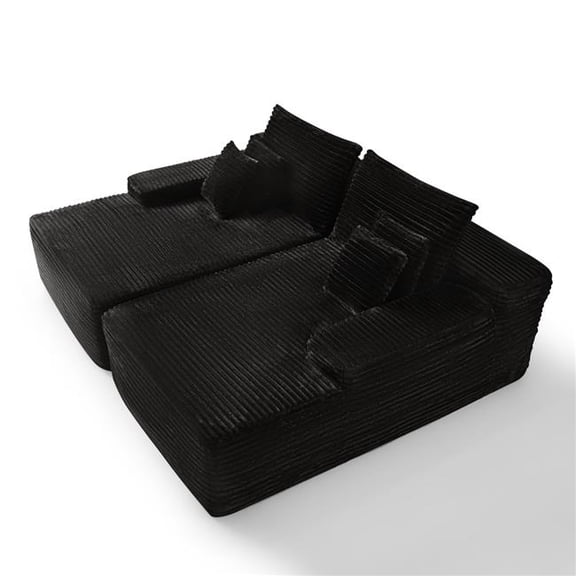 HomeRoots 634781 82 in. Black Corduroy Modular Sofa Chaise & Toss Pillows