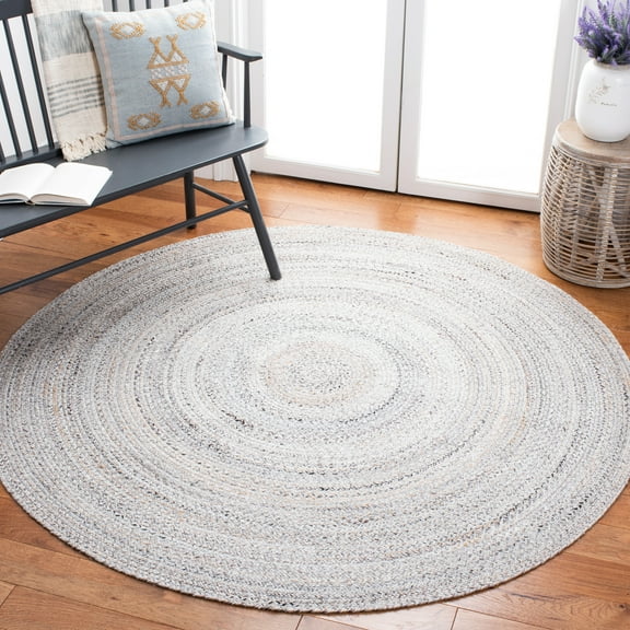SAFAVIEH Braided Aristotle Solid Polyester Reversible Area Rug, Gray, 8' x 8' Round