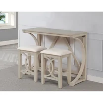 Farmhouse Style 3 PC Counter Height Set, Antique White Wood Sofa Table w/ 2 Side Stools, Home Kitchen Dining Furniture