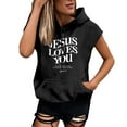 thumbnail image 1 of HNMKIU Débardeurs de Yoga pour Femmes Grande Taille Mode Lettre Sweat à Capuche Manches Courtes Blouse Ample, 1 of 4