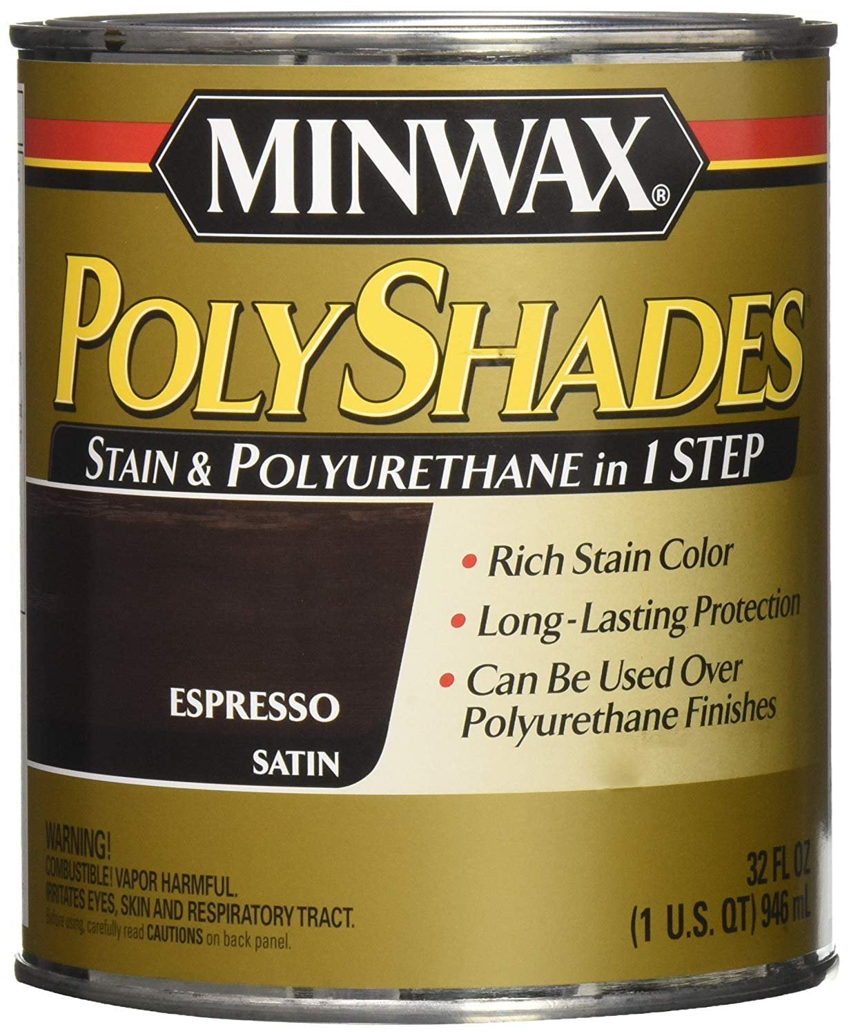 Minwax 613970444 PolyShades Stain & Polyurethane in 1 Step, quart, Espresso, Satin