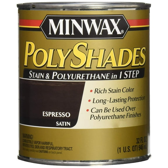 Minwax 613970444 PolyShades - Stain & Polyurethane in 1 Step, quart, Espresso, Satin