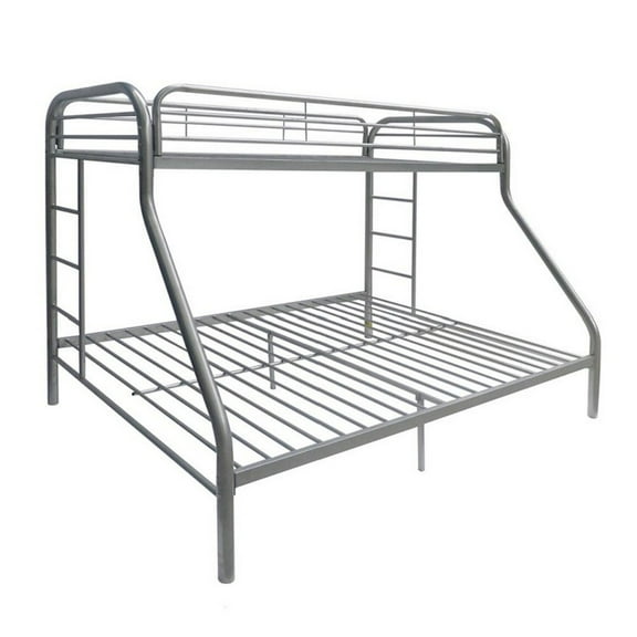 Benzara BM155335 Twin Full Bunk Bed, Silver
