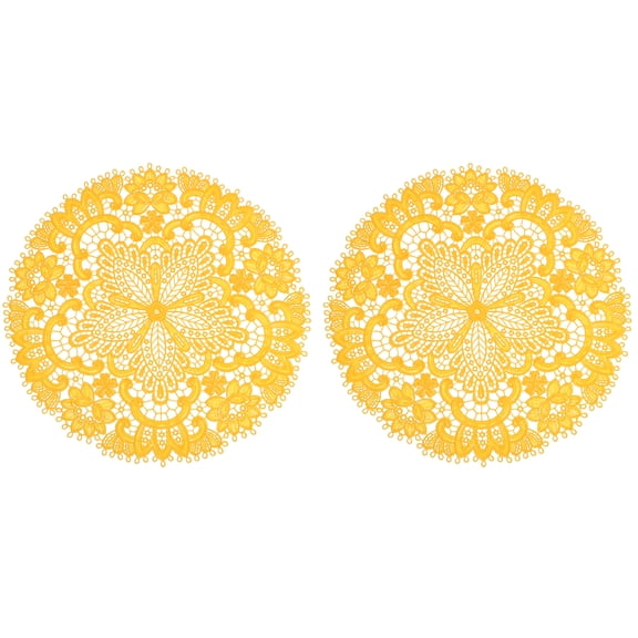 2Pack Retro Lace Placemats 10.6x10.6inch French Crochet Doilies Matte Yellow