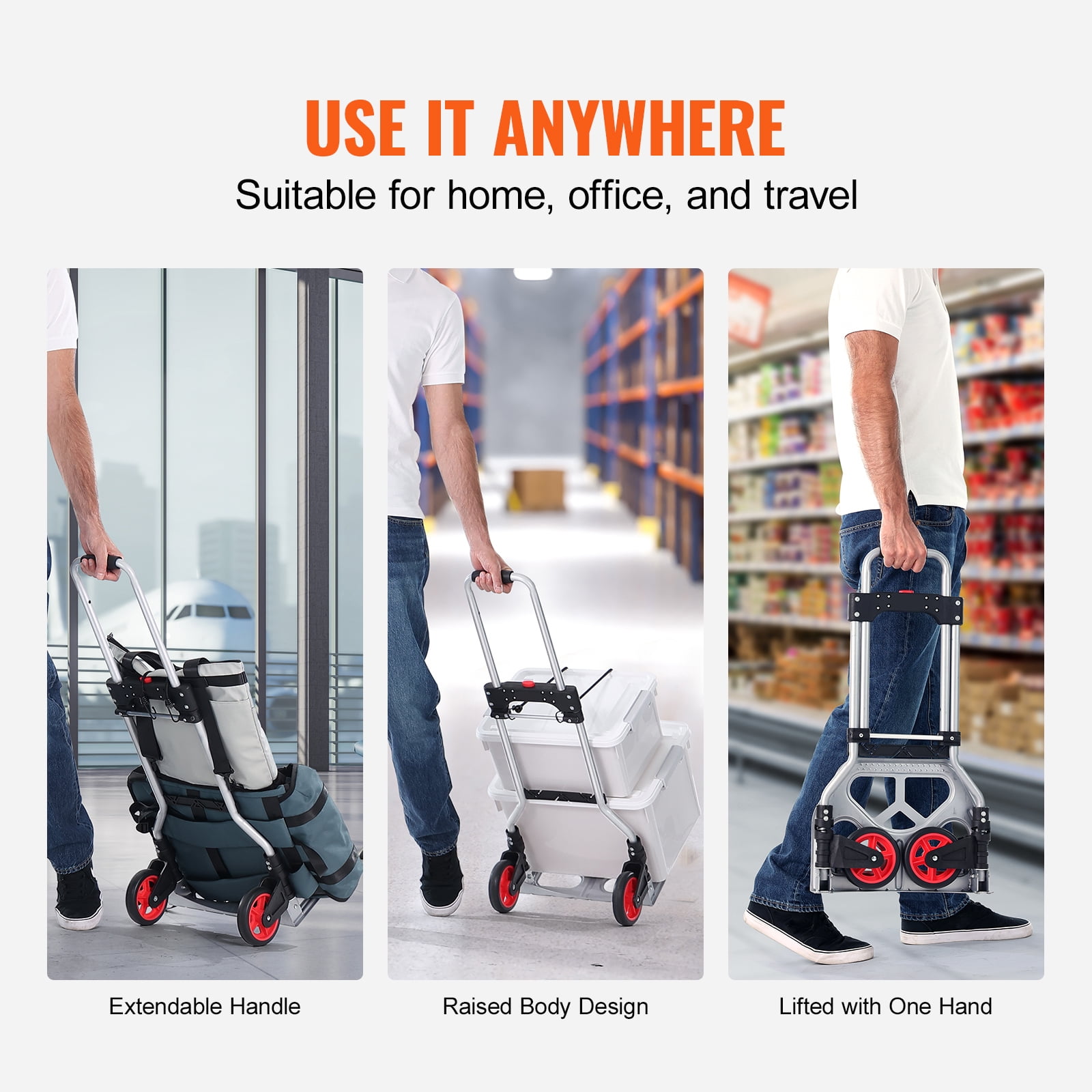 VEVOR Folding Hand Truck Aluminum Luggage Trolley Cart Dolly 176 lbs Bungee Cord
