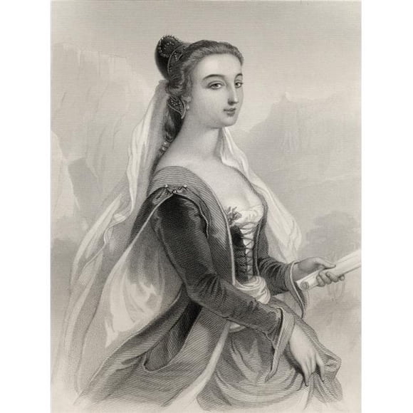 Posterazzi Laura de Noves, 1308-1348 Muse des Pétrarques Gravée par F. Holl d'Après G Staal du Monde du Livre Noté Femmes par Mary Cowden Clarke, Publié en 1858 Affiche Imprimée, 12 x 16