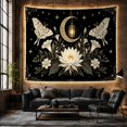 thumbnail image 6 of White Lotus and Crescent Moon with Moths Against Black Stars, Mystical Celestial for Dark Aesthetic Lovers, Botanical Wall Art, Halloween Gift, Tapestry Wall Hanging for Bedroom and Dorm, 6 of 7