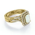thumbnail image 3 of JeenMata Dual Halo Twisted Pave Set - 2 Carat Emerald Cut Genuine Fiery Opal and Moissanite - Edwardian Wedding Set - 18K Yellow Gold Plating over Silver, 3 of 7