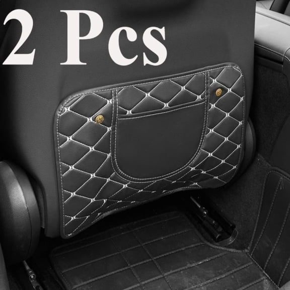 2Pcs Leather Car Kick Mats, Waterproof Back Seat Protector with Storage Pocket for Vehicle Interior