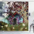 thumbnail image 2 of Forest Shower Curtain Dark Gothic Themed Scene Magic Tree and Secret Cave Moon Printed Cloth Fabric Bathroom r Set with Hook, 2 of 7