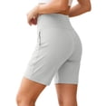 thumbnail image 3 of Womens Yoga Shorts High Waist Pocket Stretchy Solid Print Lightweight Gym Shorts for Workout Wear Beige L, 3 of 8