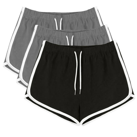 WIZUTIZ Workout Shorts Women Thin Relaxed Skinny Sports Dolphin Shorts Pack of 3 Elastic Stretch Mid Rise Slit Drawstring Swimwear Solid Swimsuit for Lady Graduation Gray