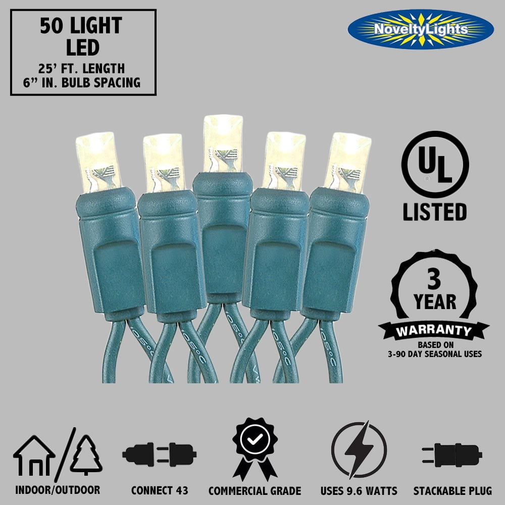 Novelty Lights 25FT 50 Light LED Green, Outdoor String Lights, Corded Electric, Dimmable
