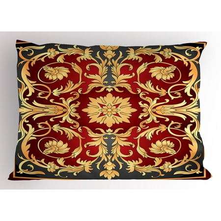 Turkish Filigree - Turkish Pattern Pillow Sham Ottoman Spiral Foliage Pattern Frame Filigree Style Royal and Retro, Decorative Standard Size Printed Pillowcase, 26 X 20 Inches, Ruby Mustard Black, by Ambesonne