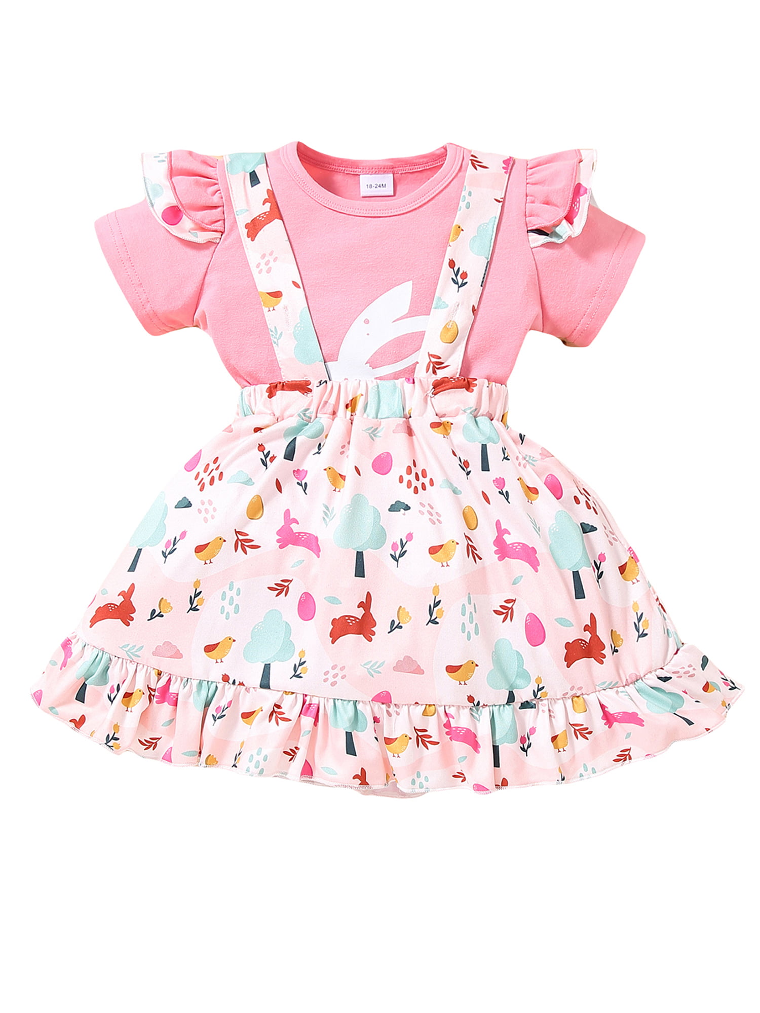 Details about   NEW Easter Bunny Rabbit Girls Pink Shirt Suspender Skirt Outfit Set 
