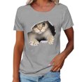thumbnail image 1 of Camiseta De Cuello Redondo Patrón De Gato 3D Moda Cómoda Camiseta De Manga Corta Transpirable para Mujeres Hombres Gris XXL, 1 of 6