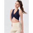 thumbnail image 4 of Women's Halter Twist Front T-Back Cropped Sports Tank Top Navy Blue M, 4 of 9