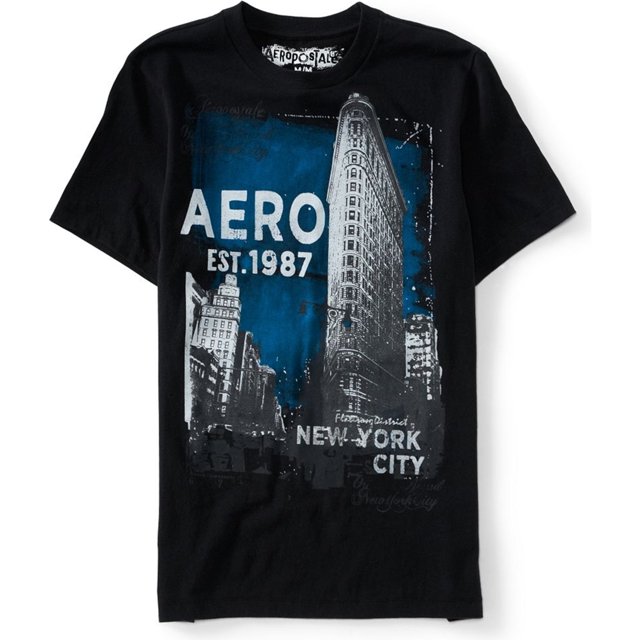 Camiseta gráfica Aeropostale Mens Nyc Fashion Dist Negra Grande