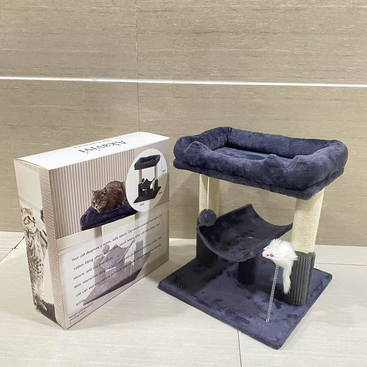 Akavivi  Pet furniture,Cat Tree Tower for Indoor Cats, Tall Cat Scratching Post with Large Bed for Maine Coon Big Cats, Sisal Cat Scratcher with Soft Perch & Hammock-Gray