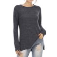 thumbnail image 1 of Women Side Split Hem Crew Neck Long Sleeve Plain Shirt, 1 of 4