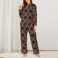 thumbnail image 3 of Bingfone Womens Pajama Sets Brown Gold Grid Print,Long Sleeve Loungewear Pajamas Set-Medium, 3 of 9