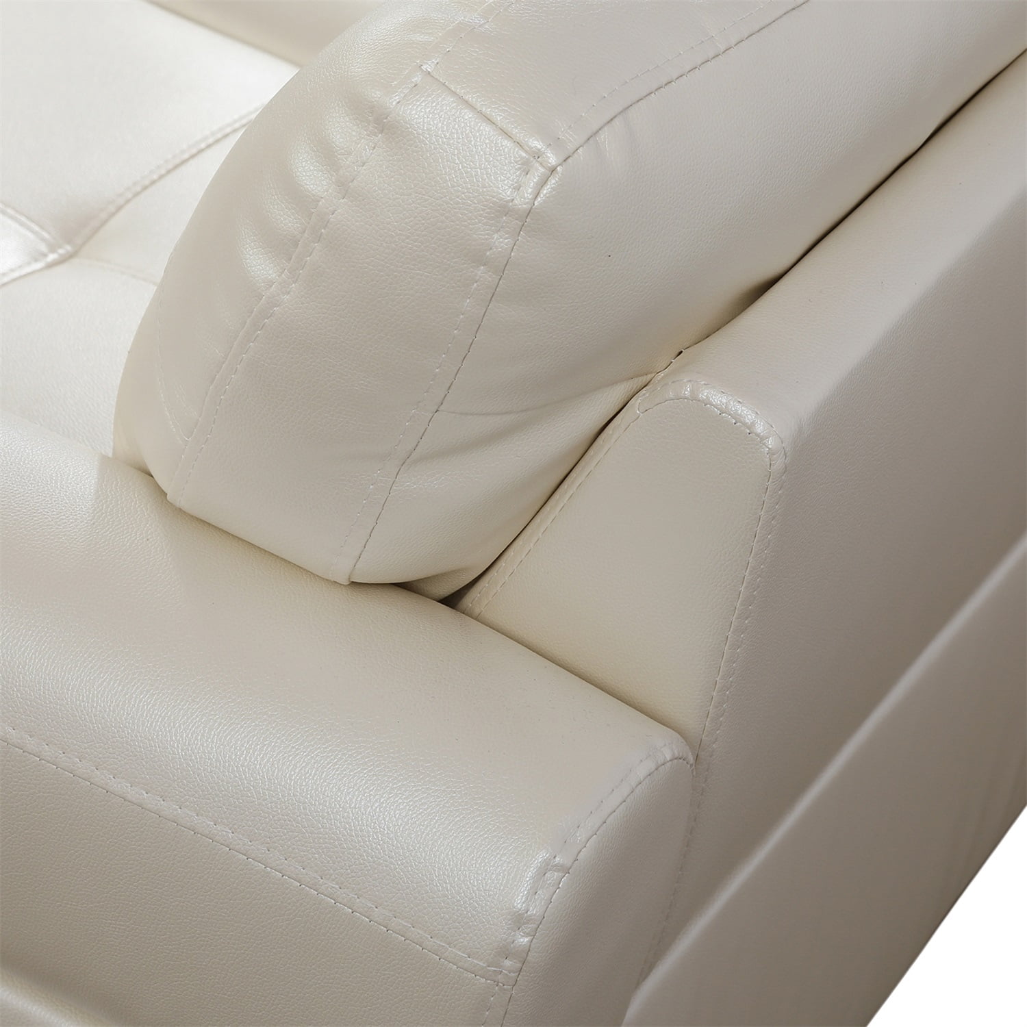 Hommoo Sofa Set, Faux Leather Synthetic Leather 2-Piece Sofa Set,L-Shaped Sectional Couch Set with Right Armrest for Living Room，White（No Ottoman)
