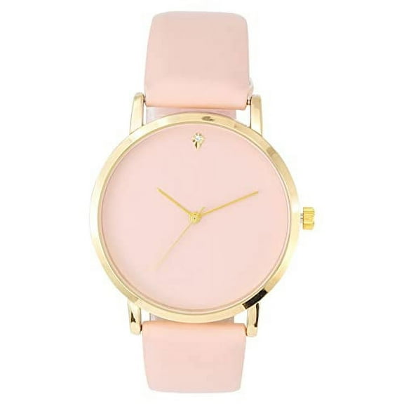 Simone Chic Simple and Streamlined, Diamond Teardrop at 12 o'clock - Elegant Women's Round Dial Rubber Band Sleek Designer Wrist Watch - ST10458 Gld - Blush