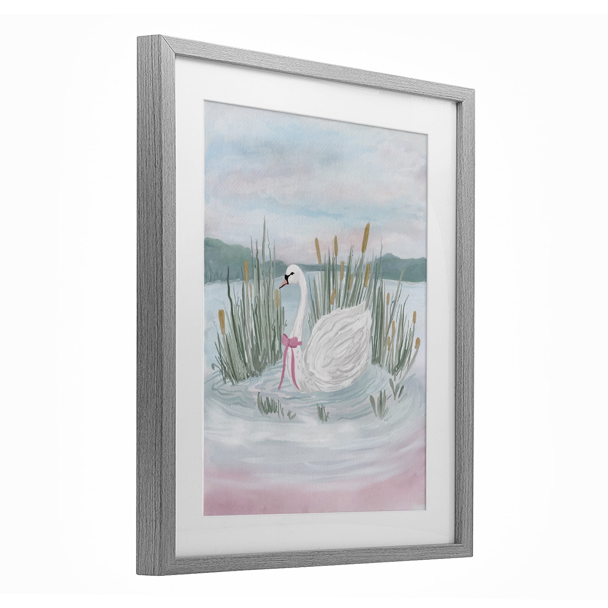 Stupell Industries Swan Serenade on Lake Gray Framed Print Under Glass, design by Adreane Fippinger