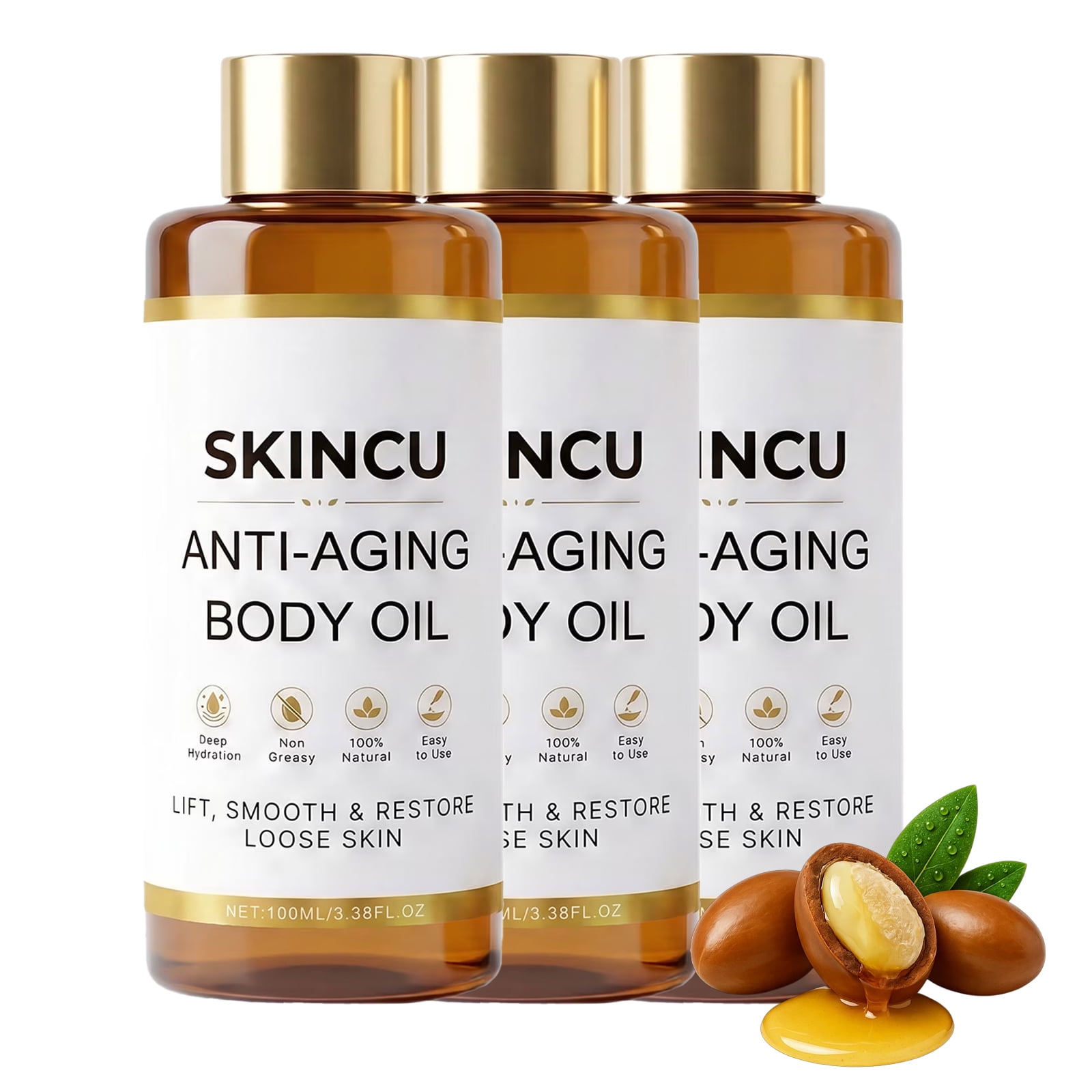 Skincu Anti Aging Body Oil For Skin Tightening – Plant-Based Moisturizer for Deep Hydration & Skin Support (3PCS)
