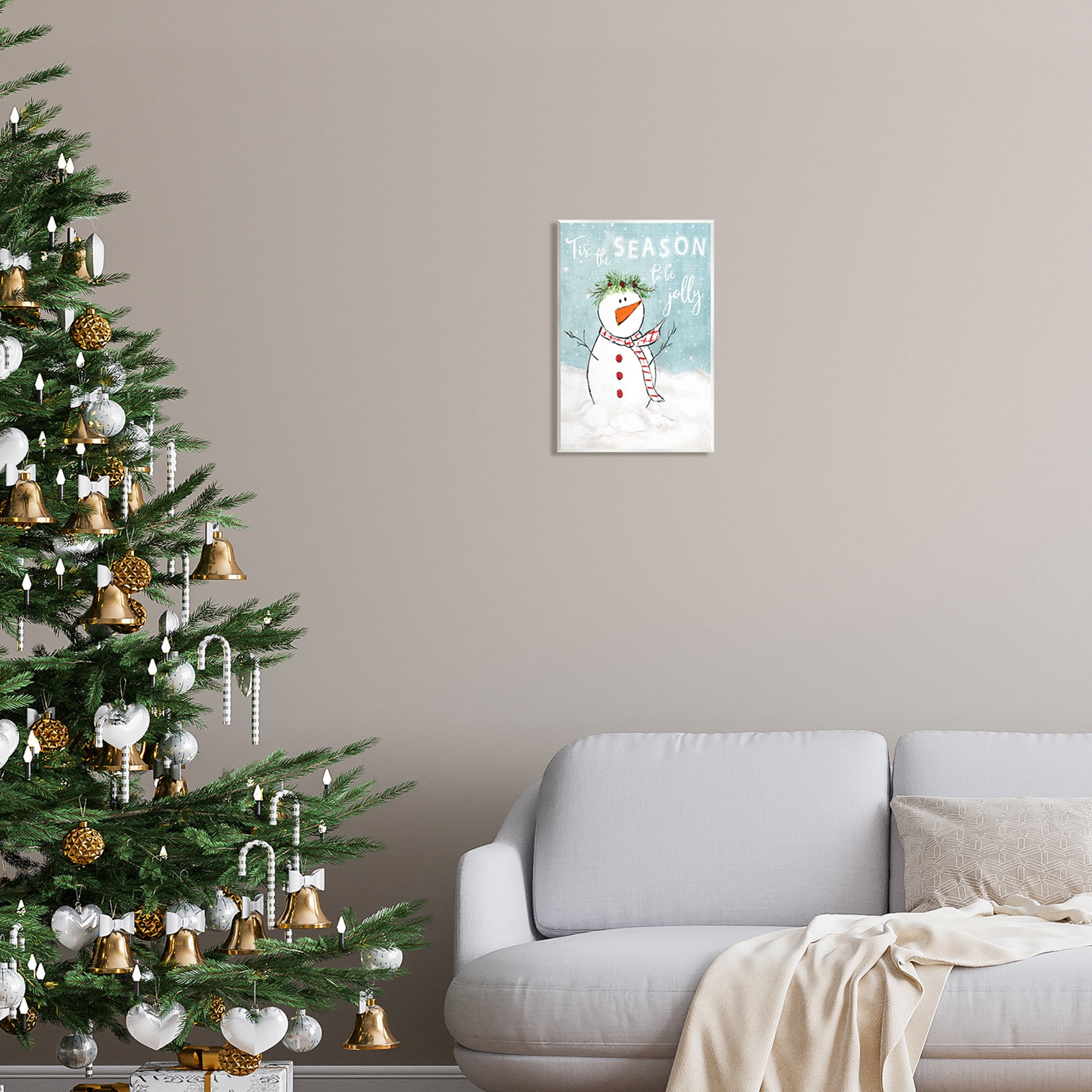 Stupell Industries Tis the Season Snowman Holiday Painting Unframed Art Print Wall Art, 10 x 15