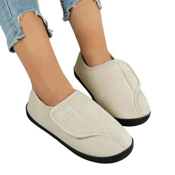 Zapatos para Sin Cordones Casa Hombres Gamuza Antideslizante Cómodo Cálido Felpa Interior/Exterior Pies Diabéticos Hinchados
