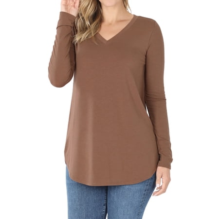 Women & Plus(S-3X) Relaxed Fit Long Sleeve V-Neck Round Hem Jersey Tee Shirt Top (Single & Multi-Packs Available) price history on PriceWatchPro