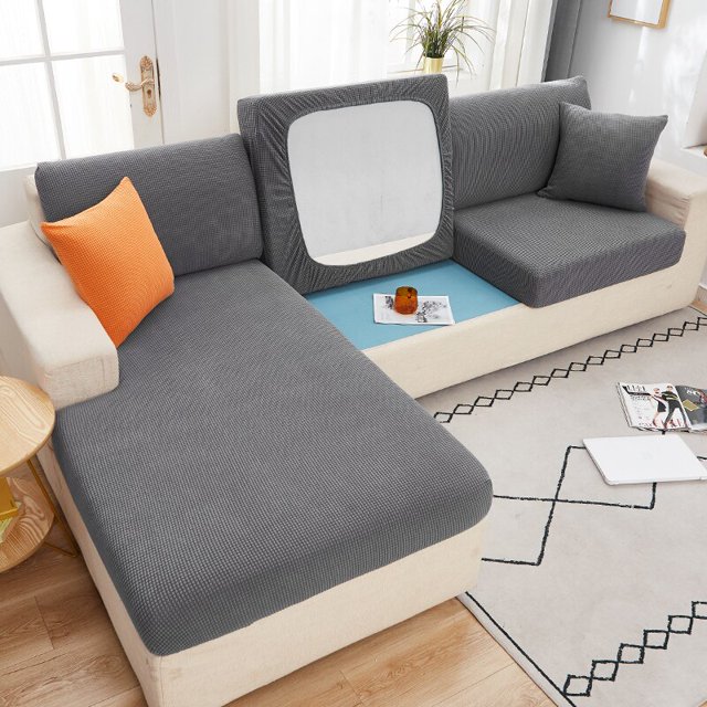 Sofa Seat Cushion Cover Elastic Solid Color Pets Furniture Protector Stretch Washable 1/2/3/4 Seats Removable SlipcoverBlack4 seats size4 He Qiyong unisex