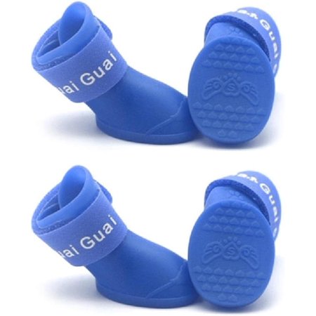 2 Pair Shoes Waterproof Silicone Boots Rain Booties Non-Skid with Adjustable Sticky Strap for Pet Outdoor Activity