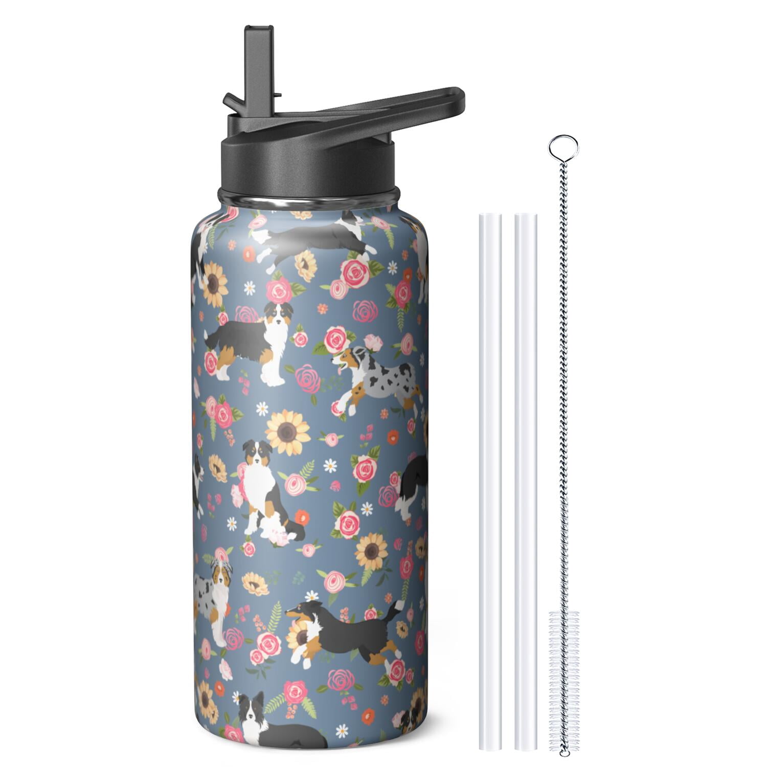 Dog Pattern Insulated Water Bottle - 18/8 Stainless Steel with Paw Print Design, 360° Leakproof Seal & Copper Layer for 48hr Temperature Retention