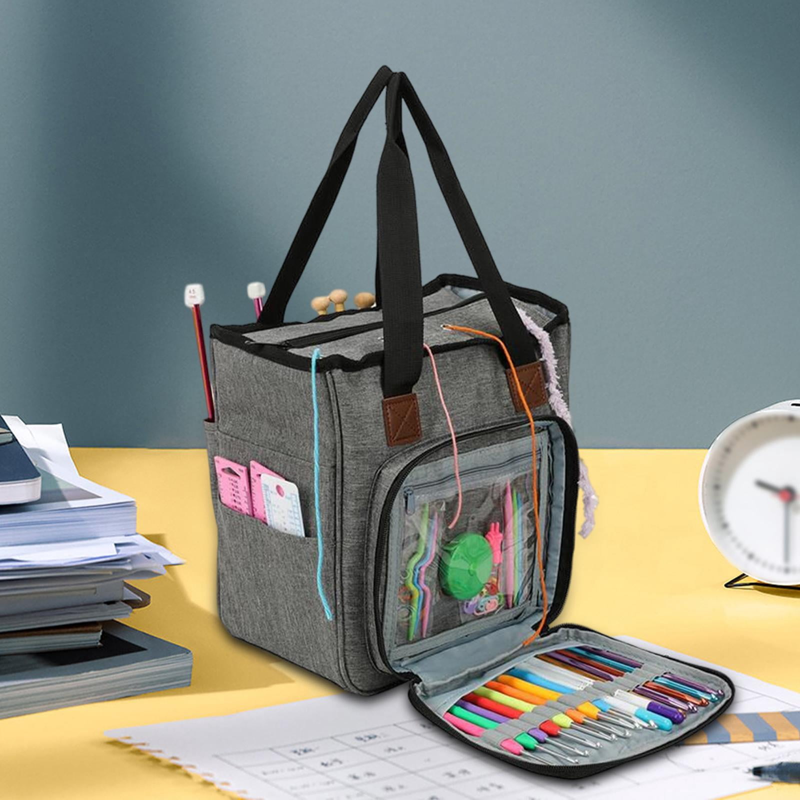 S SERENABLE Knitting Bag Portable Yarn Storage Bag for Wool Crochet Hooks Sewing Supplies DIY Household Organizer, Embroidery Needlework Handbag , gray, 26cmx14cmx23cm